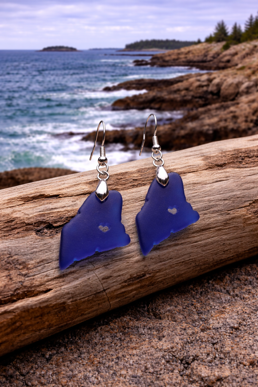 Maine Seaglass Earrings Blue