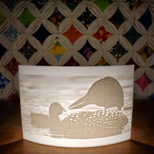 Loon Feeding Chick Lithophane Puck Light